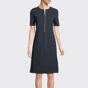 Lafayette 148 New York Grey Demi Punto Milano Zip Up Dress